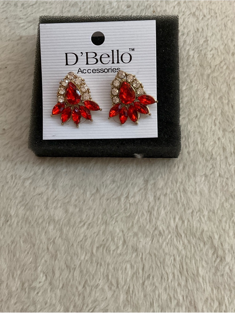 D'Bello Red Crystal Teardrop Cluster Earrings - Gold-Tone Accent